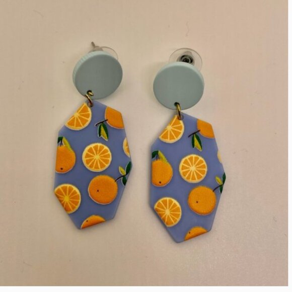 ⭐️✨ FREE Lemon Fruit Orange Boho Hipster Hippie Farm Art Deco Drop Geo Earrings - Picture 1 of 9